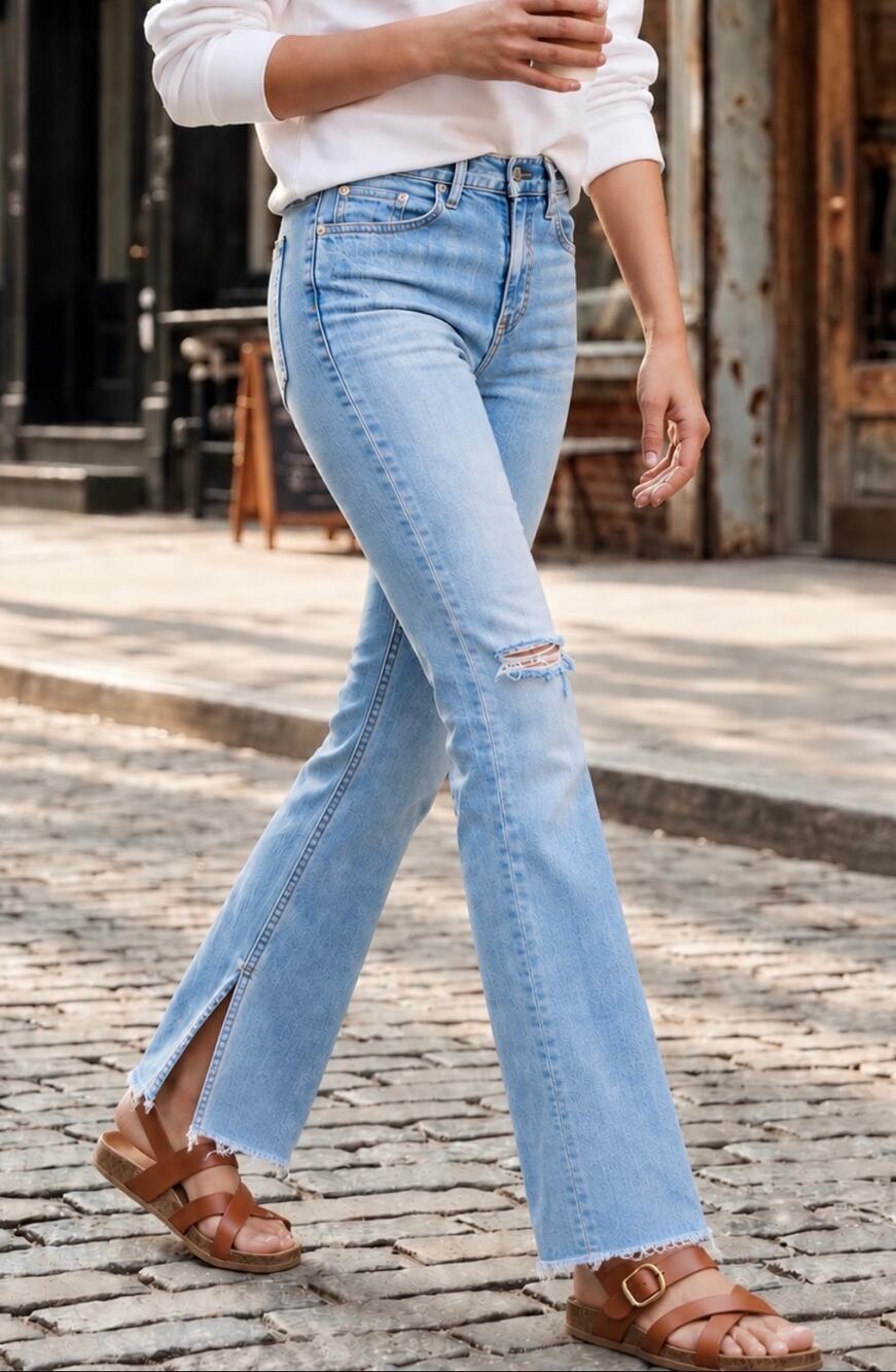 Rag & Bone Nina High Rise Flare Jeans Split Raw Hem Light Wash Women Size 27